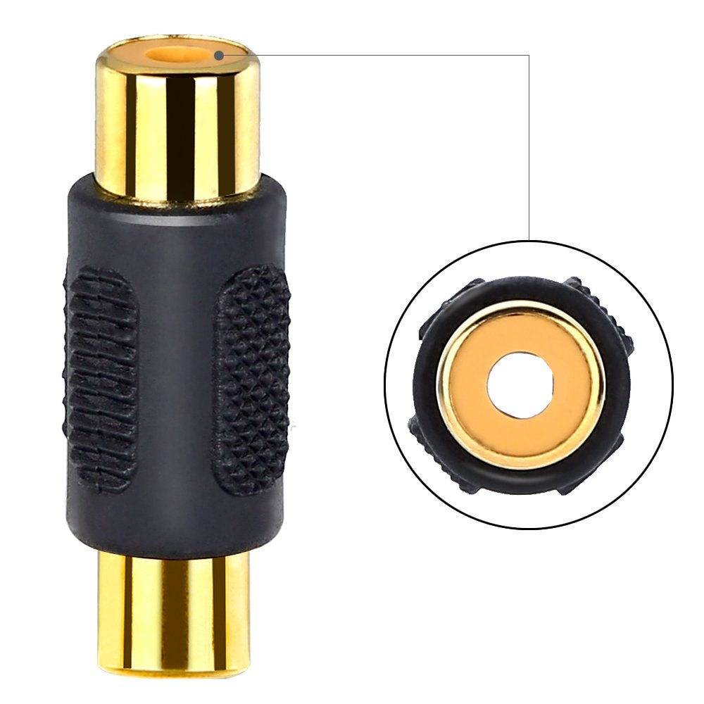 10 Pack RCA Female to Female Coupler Audio Video Gold Adapter, for Phono, Speaker, RCA Cable, Amplifier
