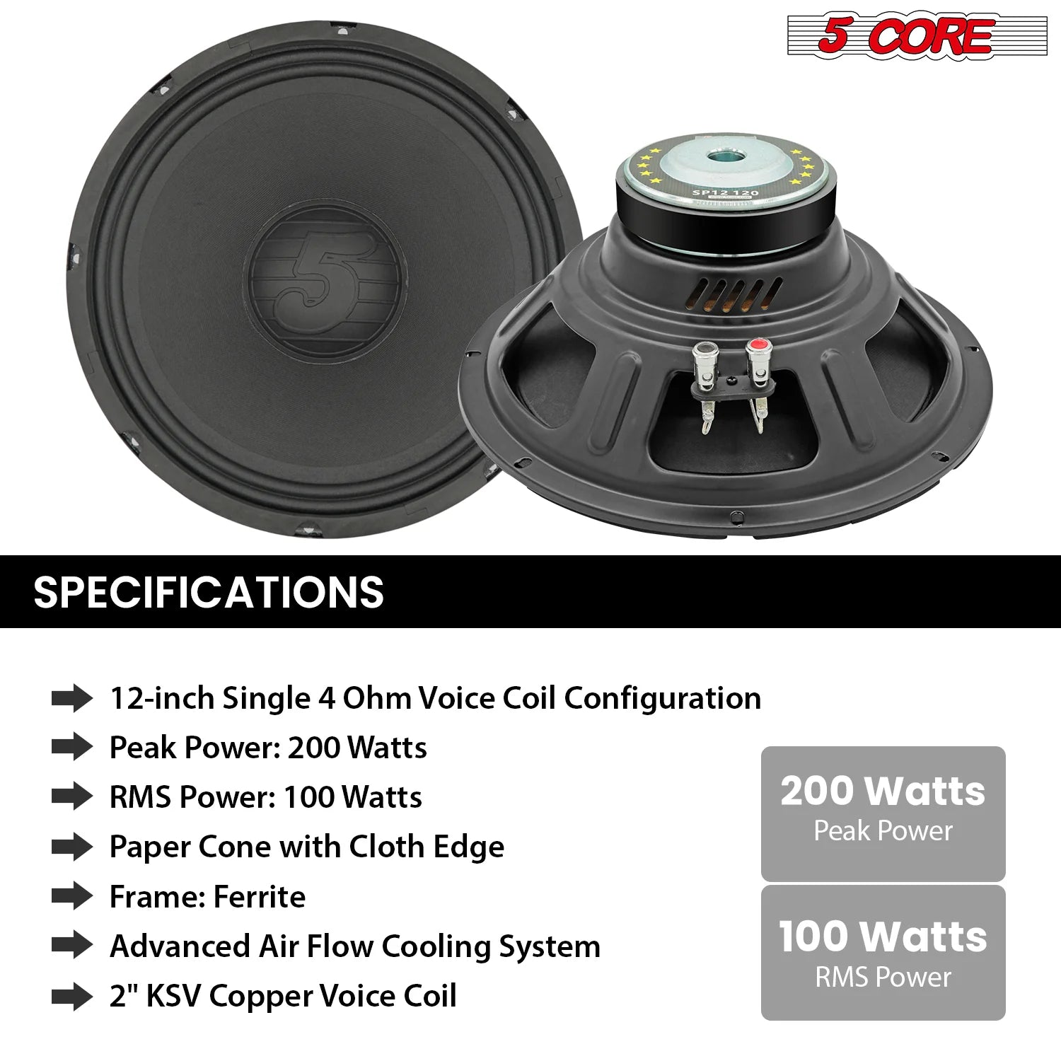 5 Core 12 Inch Speaker 200W Car Loudspeaker